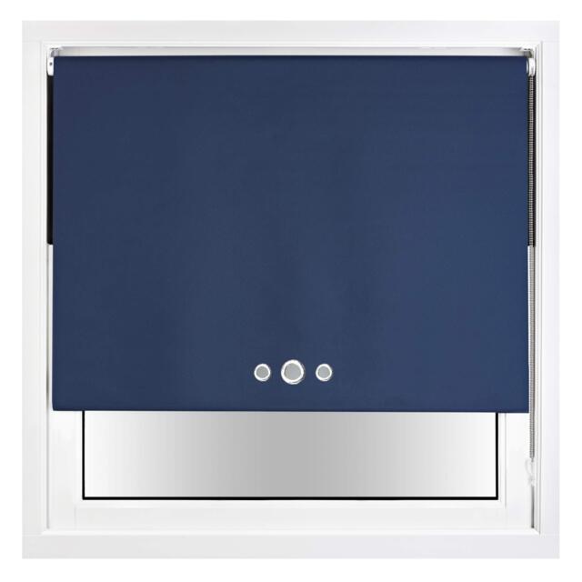 FURNISHED Blackout Roller Blind with Triple Eyelets & Metal Fittings Blue Navy (W) 205cm x (L) 165cm