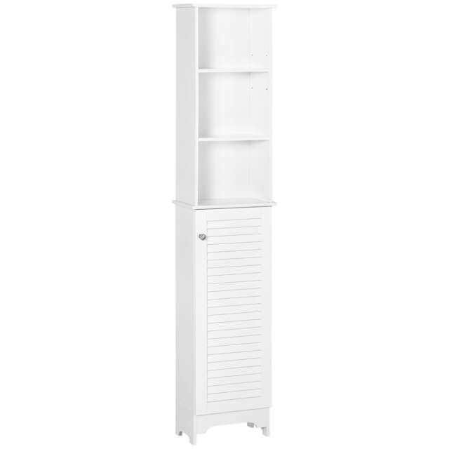 HOMCOM Tall Bathroom Cabinet, Freestanding Slim Bathroom Storage Unit with Adjustable Shelves and Shutter Door, Floor Storage Cupboard with 6 Shelves, 165H x 34W x 20D cm, White