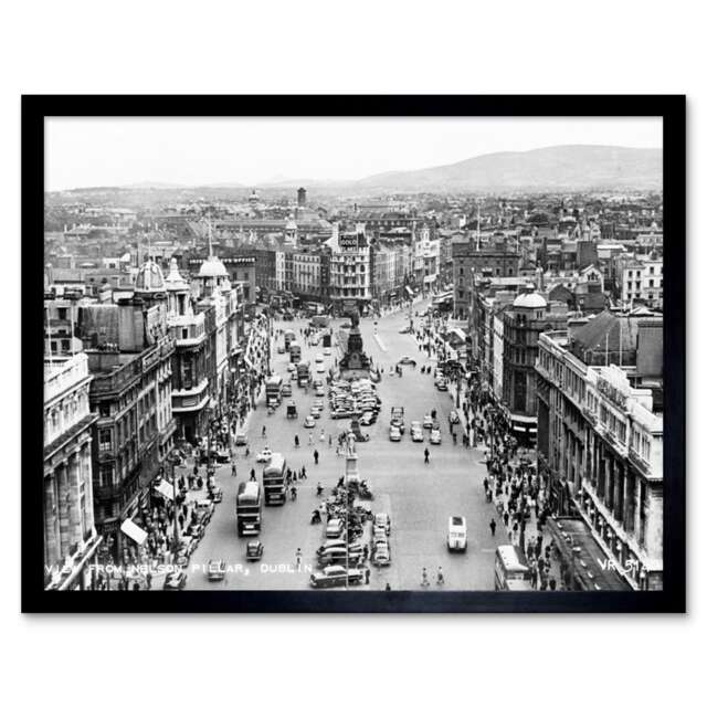 "View From Nelson's Pillar Dublin Ireland 1950 12x16"" Framed Wall Art Print"