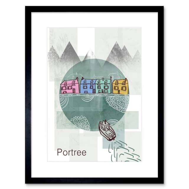 "Portree Isle Skye Scotland Graphic Design Style 9x7"" Black Framed Wall Art Print"