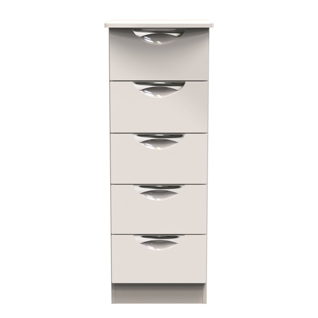 Holborn 5 Drawer Tall Bedside Cabinet in Kashmir Gloss & Kashmir (Ready Assembled) Cream Kashmir Gloss & Kashmir