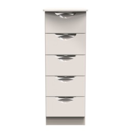 Holborn 5 Drawer Tall Bedside Cabinet in Kashmir Gloss & Kashmir (Ready Assembled) Cream Kashmir Gloss & Kashmir