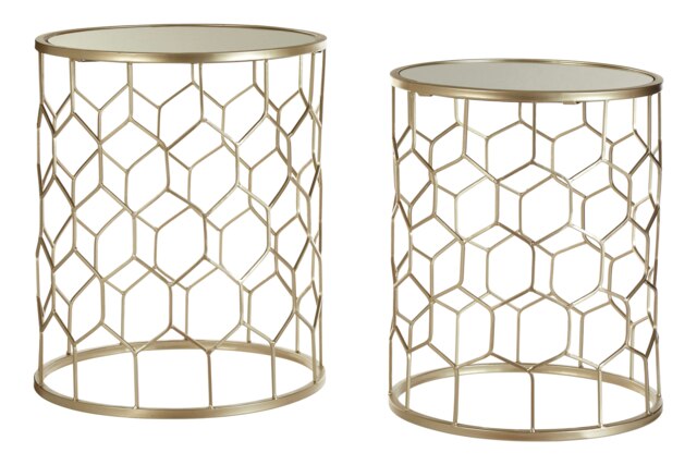 Interiors By Premier Versatile Design Set Of Two Honeycomb Side Tables, Industrial Table For Livingroom, Everyday Use Lounge Table Gold
