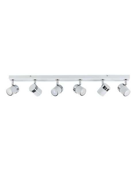 ValueLights Rosie 6 Way Gloss White Chrome Straight Bar Ceiling Spotlight Fitting