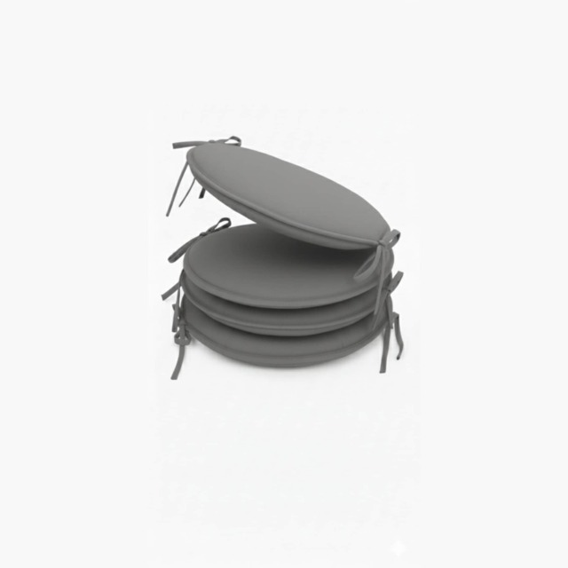 Waterproof Round Foam Seat Pad with Ties Pack of 4 Chair Cushion Seating Grey