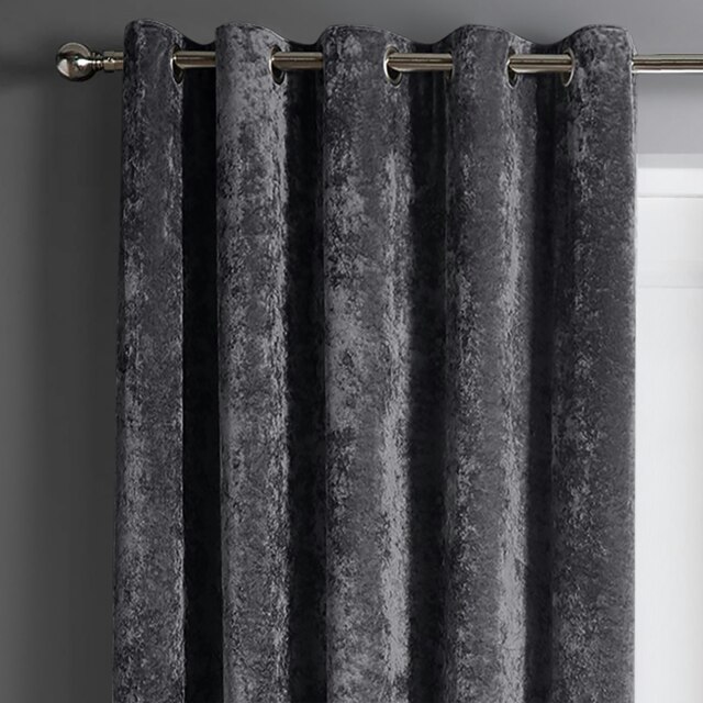 Intimates Crushed Velvet Ready Made Eyelet Curtains - 117cm x 137cm Grey Charcoal