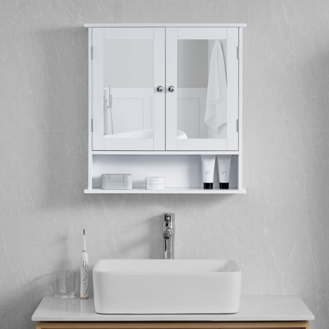 Bath Vida Priano 2 Door Mirrored Wall Mounted Bathroom Cabinet With Shelf, White White 1