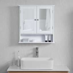 Bath Vida Priano 2 Door Mirrored Wall Mounted Bathroom Cabinet With Shelf, White White 1