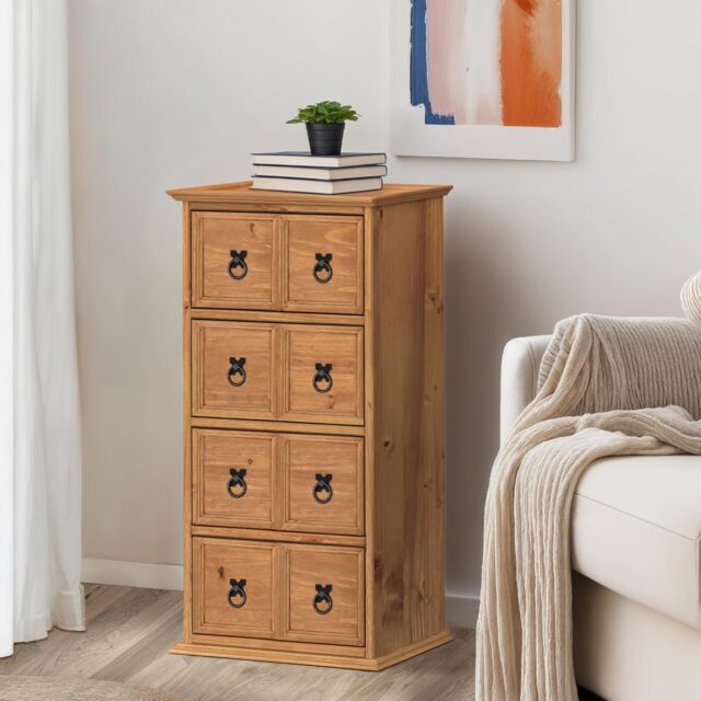 Mercers Furniture Corona 4x2 CD Unit 4 Drawer Storage Tower Solid Wood Pine Wooden with Mexican Styling