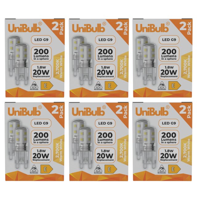 UniBulb LED G9 200lm 1.8W (Replaces 20W) 2700K (Warm White) Capsule Light Bulb - Pack of 12