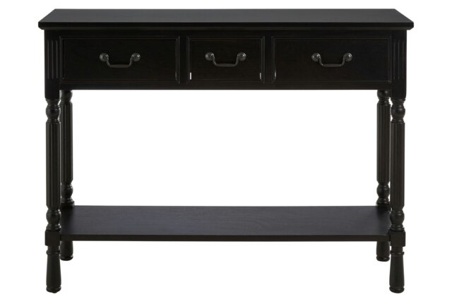 Interiors By Premier Versatile Design Three Drawer Black Console Table, Solid Pine Wood Hallway Table, Classic Console Table Black