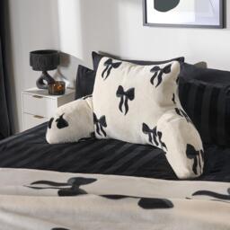 OHS Bows Cuddle Cushion Soft Fleece Reading Pillow White Mono