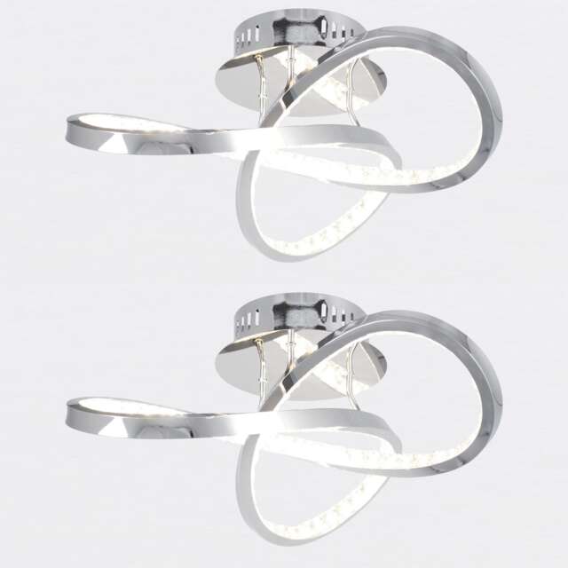 Set of 2 Jewelled Chrome LED Loop Ceiling Lights Chrome Clear 2