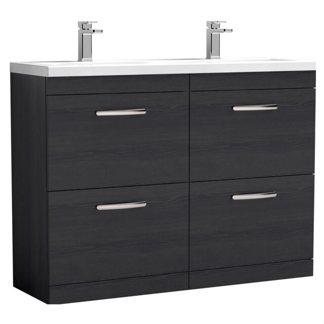 Balterley Millwich Contemporary 4 Drawer Floor Standing Vanity Unit with Basin, Charcoal Black, 1200mm