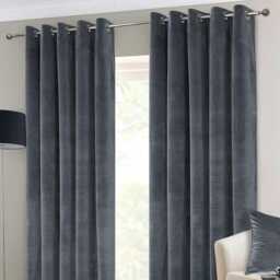 Homescapes Dark Grey Interlined Velvet Thermal Eyelet Curtain Pair - 66 x 72 Inches Grey Dark Grey