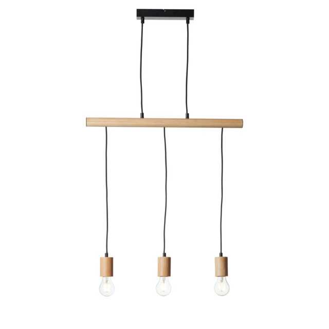 Sven Bar Pendant Ceiling Lamp, Matt Black, Natural Wood