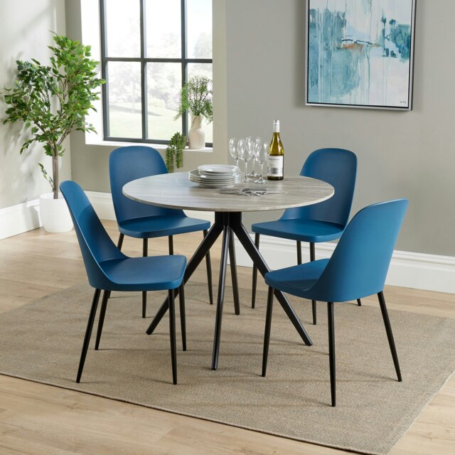 Aspen Grey Oak Effect 100cm Round Dining Table with 4 Duo Plastic Chairs - Modern Dining Set Blue Blue One Size 1