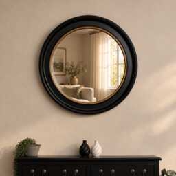 Large Round Black & Gold Wall Mirror - 80cm X 80cm