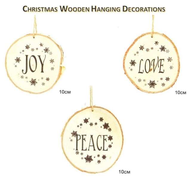 Christmas Tree Ornaments Wooden Aesthetic Hanging Decorations Round Shape 3Pcs