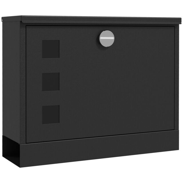 HOMCOM Wall Mounted Letter Box, Weatherproof Post Box for Outside, Modern Mailbox with 2 Keys and Viewing Windows, Easy to Install, 36.5x11.5x29cm, Black Black