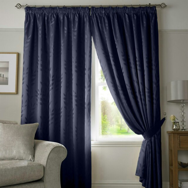 Voli Pencil Pleat Taped Top Lined Curtains - 168cm x 183cm - Navy