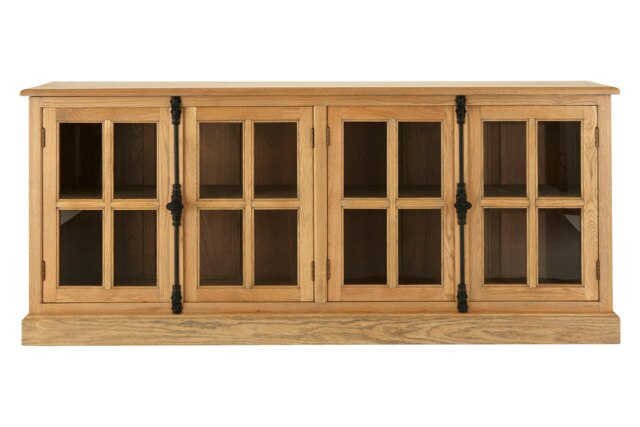 Open Shelf Grey Wood Sideboard, Spacious Storage Sideboard For Livingroom, Six Drawers Wooden Sideboard Brown