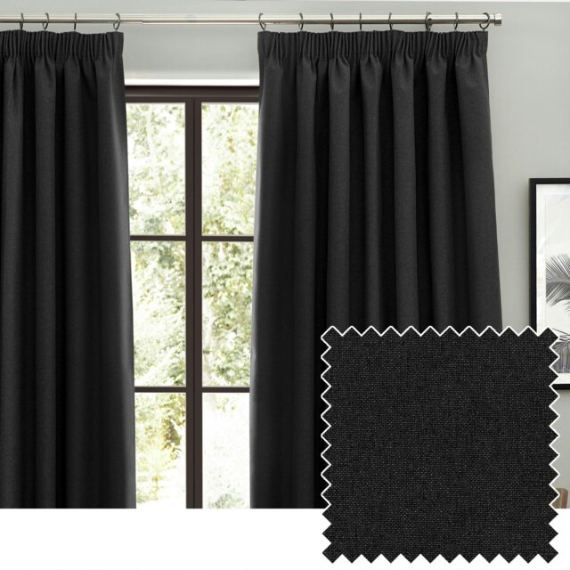 furn. Dawn Blackout Black Pencil Pleat Curtains (W)117cm x (D)137cm Multi