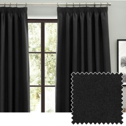 furn. Dawn Blackout Black Pencil Pleat Curtains (W)117cm x (D)137cm Multi