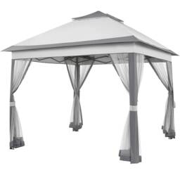 Yaheetech 3.3 × 3.3m Pop-Up Gazebo Tent with 4 Mesh Sidewalls Multi Light Gray/Dark Gray