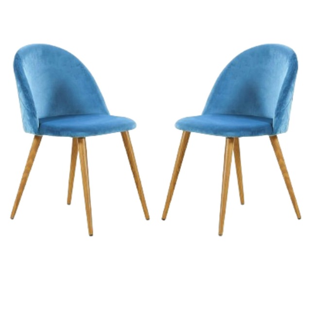 Set of 2 Lucia Ergonomic Velvet Dining Chairs with Wooden Legs, Modern Upholstered Accent Chair Blue