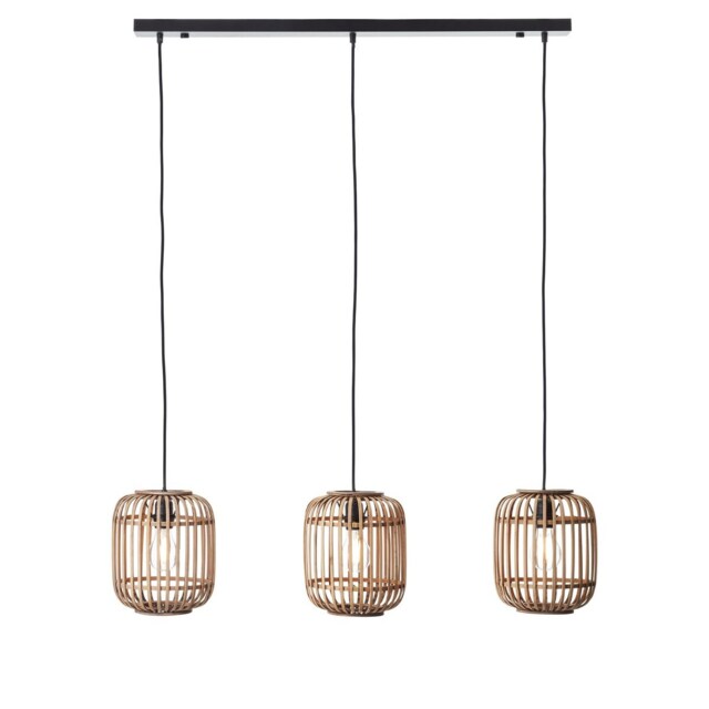 Mathias Bar Pendant Ceiling Lamp, Natural Bamboo, Plywood, Matt Black Paint