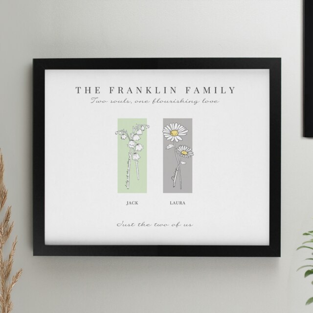 Personalised Birth Flower Family of 2 Black Framed Print Black One Size