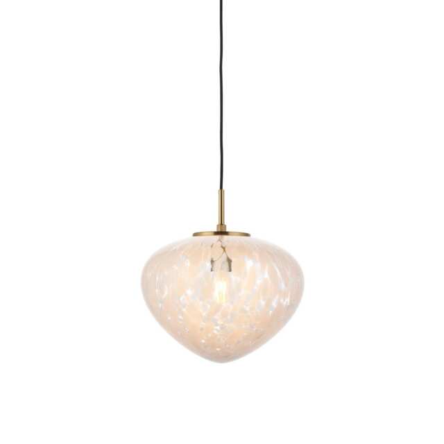 Mali Globe Pendant Ceiling Light Satin Brass Plate, White Confetti Glass, 1x E27
