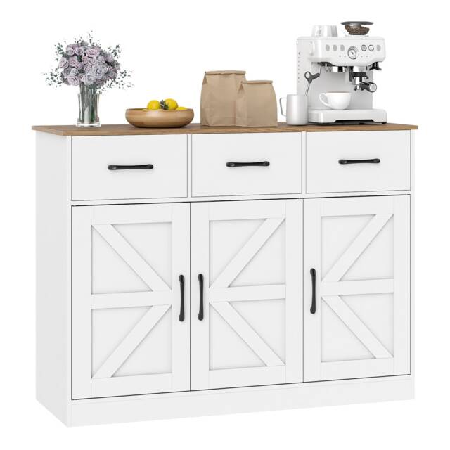 COSTWAY 108cm Large Sideboard Storage Cabinet with Drawers White