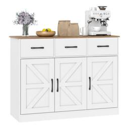 COSTWAY 108cm Large Sideboard Storage Cabinet with Drawers White