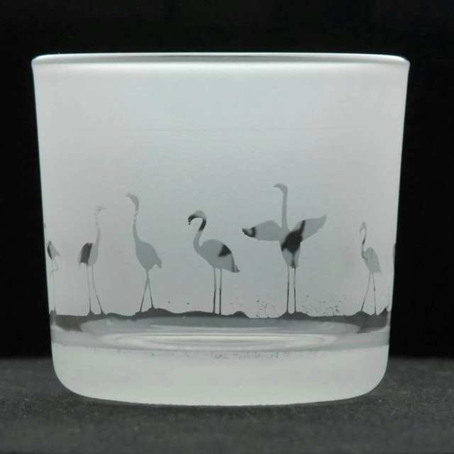 Animo Glass Engraved Votive Tealight Holder Flamingo