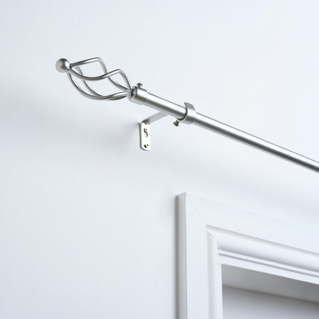 OHS Extendable Metal Finial Twist Ends Wall Mounted Rod Fittings Curtain Pole Silver