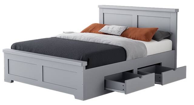 4ft6 Double 4 drawer storage, Solid,strong,grey painted wood bed frame.Wooden bedstead Grey Double