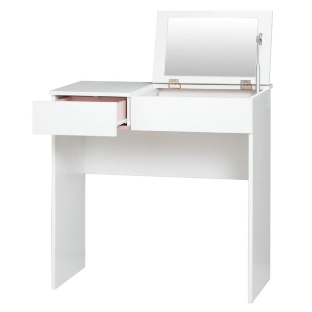 Dressing Vanity Table Mirror Make Up Storage Pink Compartments Drawers Bedroom White Diana