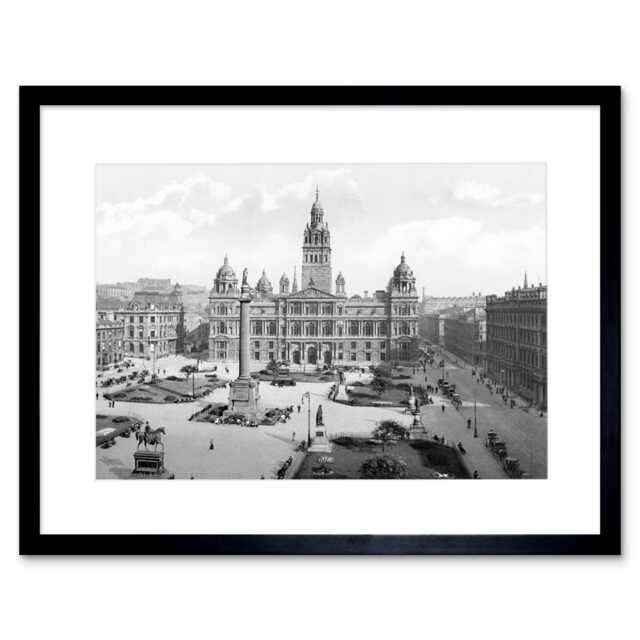 Glasgow George Square Scotland Vintage History Old BW Framed Wall Art Print
