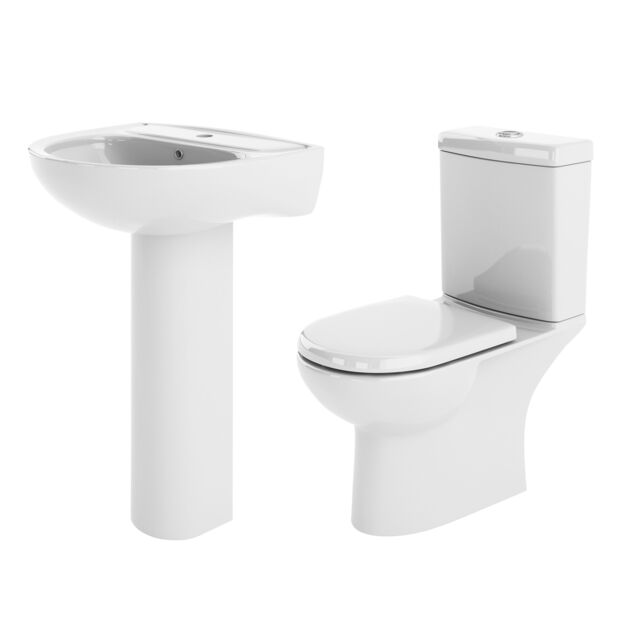 Ridley Compact Suite- Toilet with Soft-Close Seat & 550mm Basin Pedestal White White 795 x 365 x 630mm