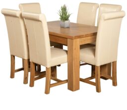 Dakota 127 x 82cm Oak Small Dining Table and 6 Washington Leather Chairs Cream Cream