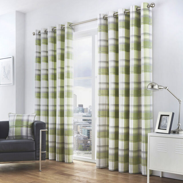 Fusion Balmoral Check Eyelet Curtains Green
