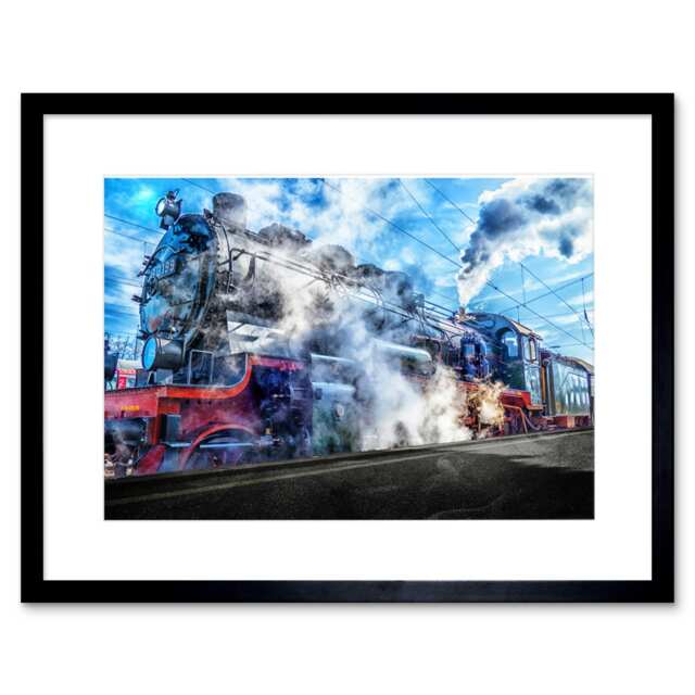 "Vintage Steam Engine Train Spotter Fan 9x7"" Black Framed Wall Art Print"