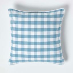Homescapes Blue Block Check Cotton Gingham Cushion Cover - 45 x 45 cm Blue Blue 45 x 45 cm