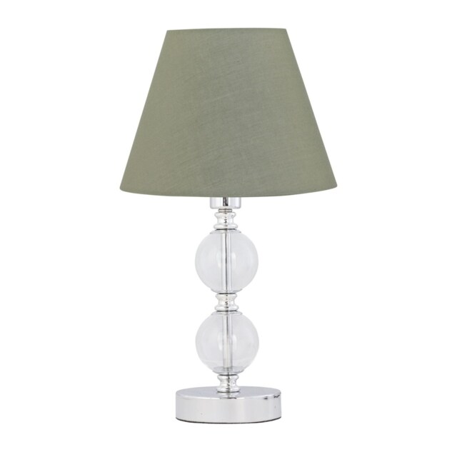 Chrome Two Ball Table Lamp with Sage Green Shade Chrome Green Medium 1