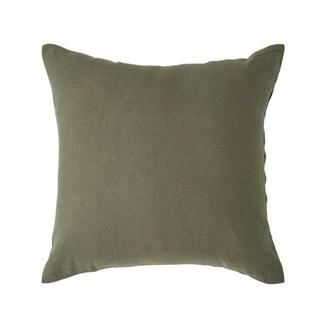 Homescapes Khaki Green European Size Linen Pillowcase - 60 x 60 cm Green