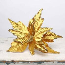 Gold Velvet Poinsettia with Glitter Detail Large Christmas Pick Decoration 36cm