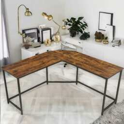 Industrial Rustic L-Shaped Corner Computer Desk Brown Brown