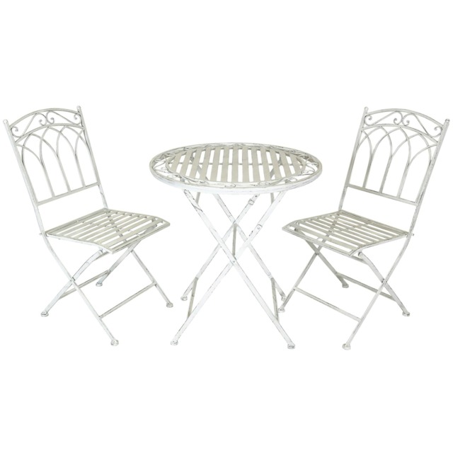 Charles Bentley Rustic Wrought Iron Outdoor Bistro Set - Antique White